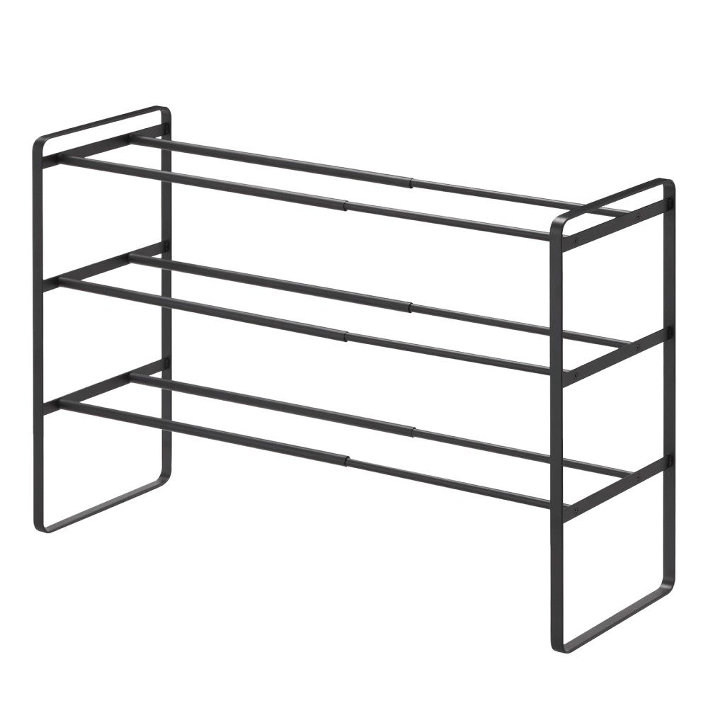 YAMAZAKI Expandable 3-Tier Shoe Rack for Entryway, Black - Space Saving Shoe Organizer for Closet, Hallway & Small Apartments
