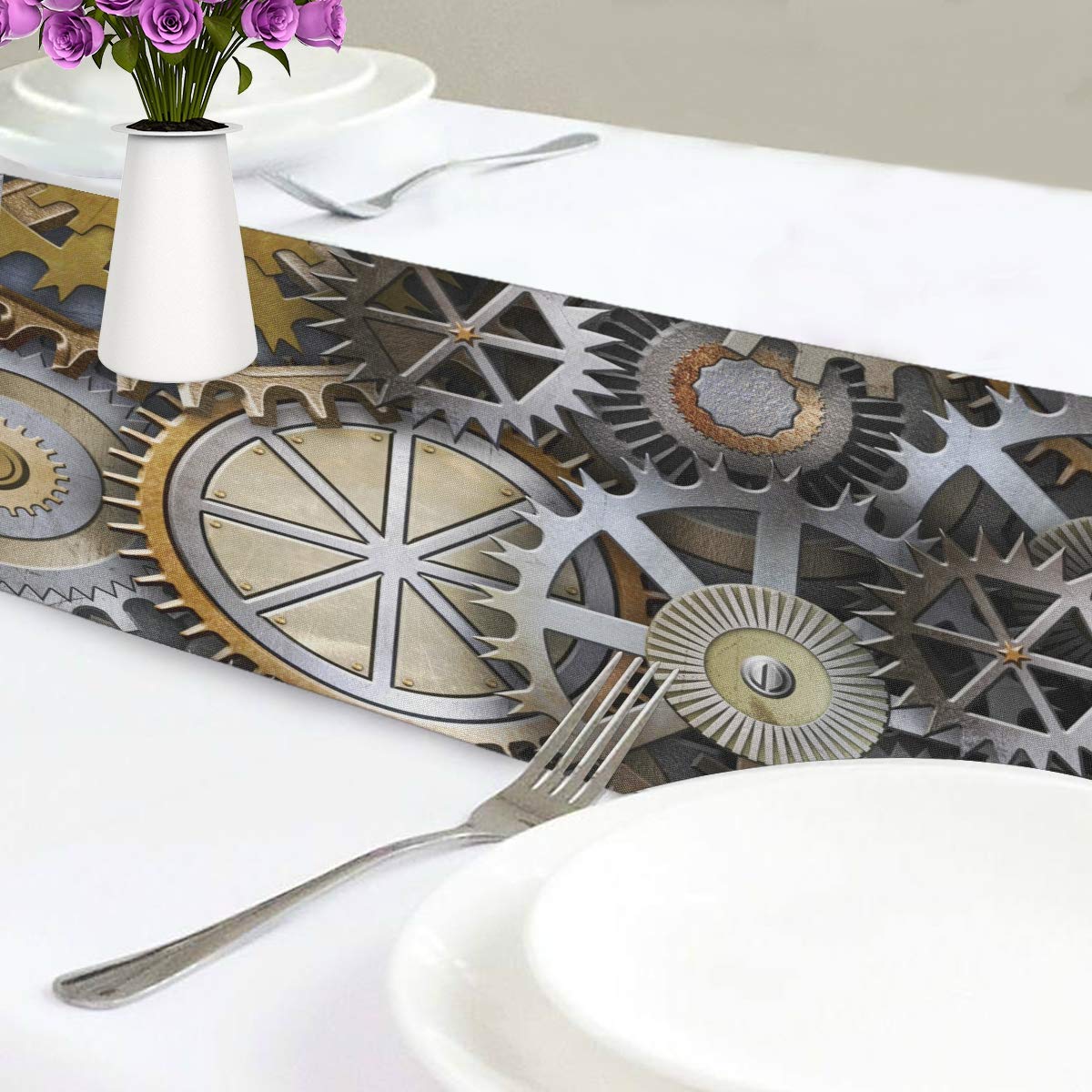 AUUXVA Punk Machine Gear Table Runner 13x90 Inch - Stylish Rectangle Polyester Tablecloth for Office, Kitchen, Dining, Wedding & Home Decor | Perfect for Coffee Tables, Buffets and Party Decorations