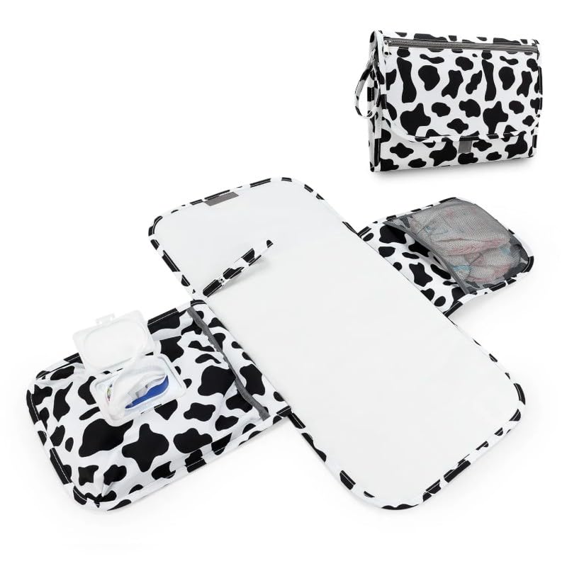Portable Waterproof Baby Changing Pad - Travel Diaper Changing Mat with Multifunctional Bag for Mom, Milk Pattern Design - Perfect for On-the-Go Diaper Changes at Home, Park & Travel