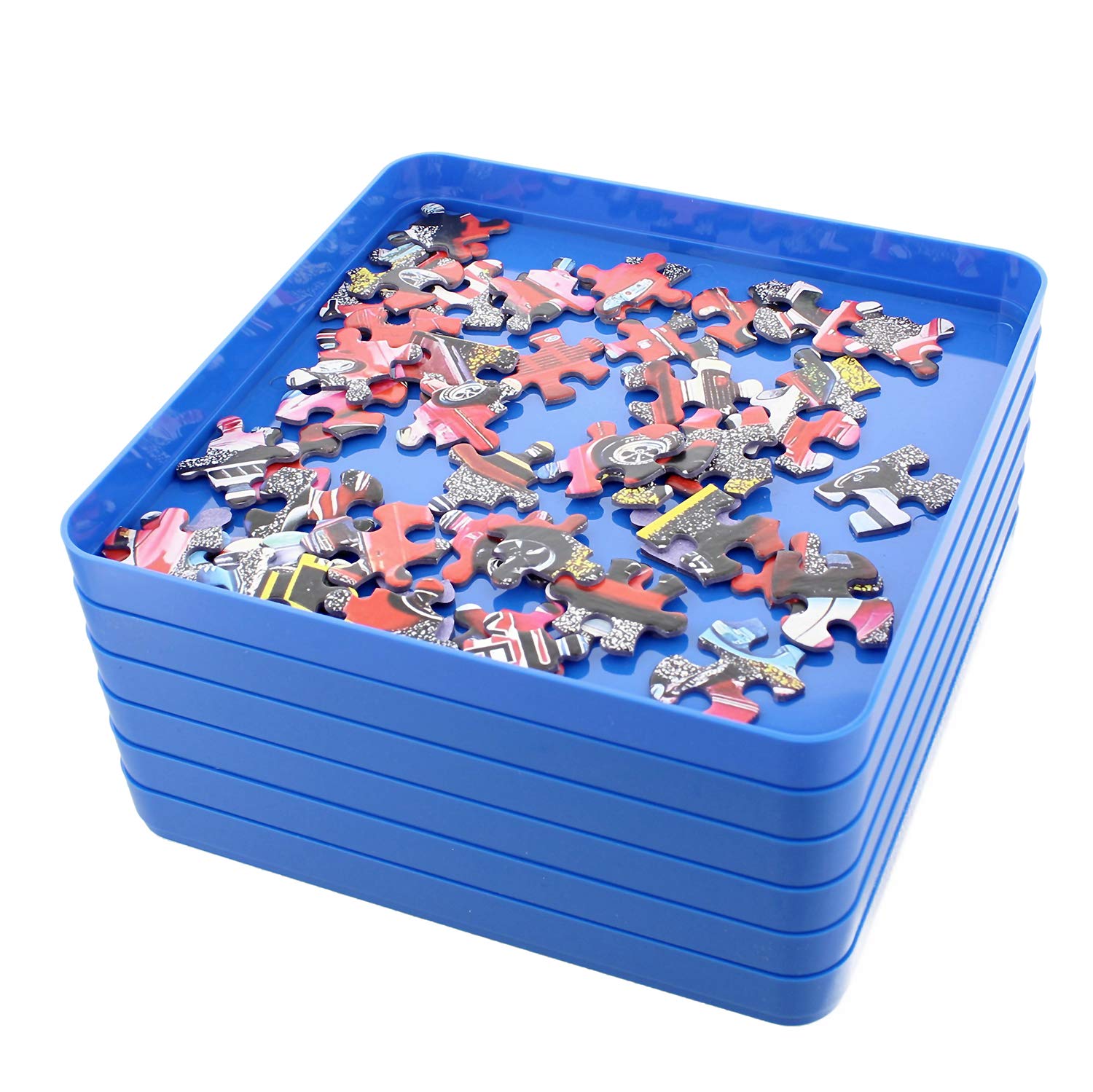 Jigitz 6-Pack Blue Plastic Jigsaw Puzzle Sorter Trays - Puzzle Organizer & Stacking Trays for 1000+ Piece Large Puzzles | Perfect for Puzzle Storage, Sorting & Workspace Organization
