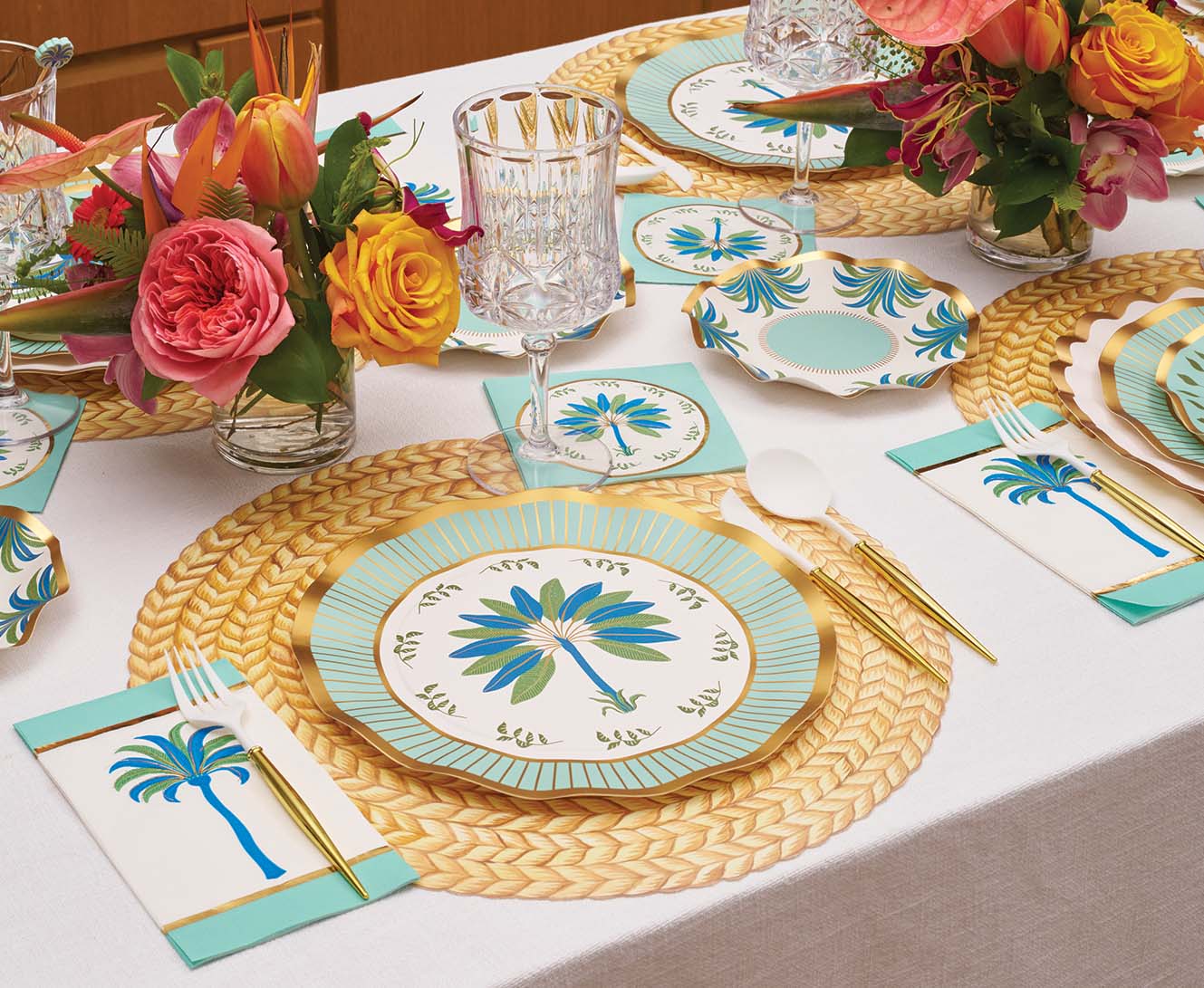 Preppy Palm Dinner Plates Set of 8 - Tropical Leaf Design Ceramic Plates for Dining, Parties & Home Decor | Durable & Stylish for Everyday Use, Entertaining & Beach-Themed Events
