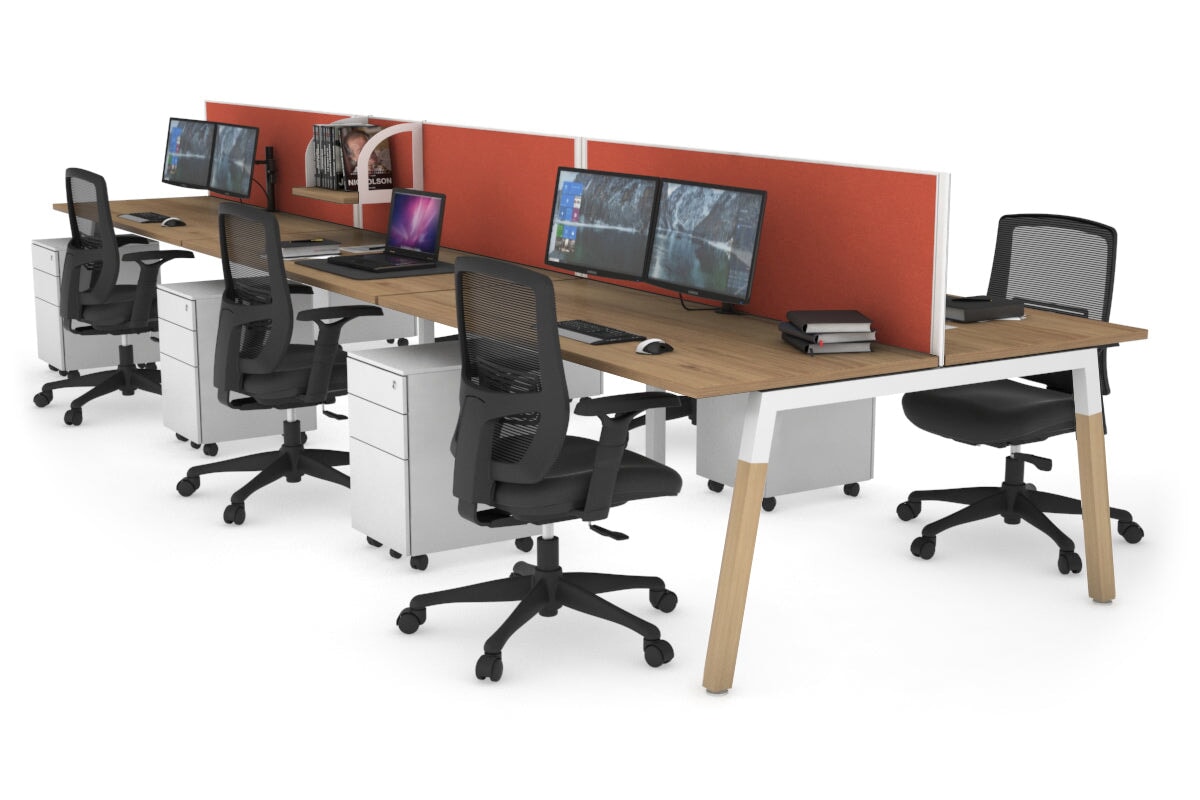 Quadro A Legs 6-Person Office Workstation with Wood Legs & Cross Beam [1600L x 700W] - Perfect for Collaborative Workspaces, Conference Rooms & Open Office Layouts