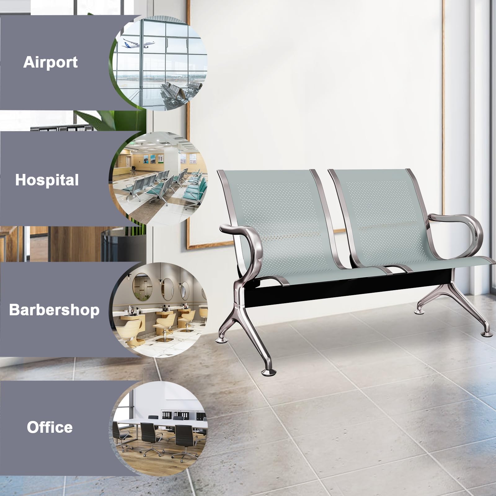 kinbor 2-Seat Waiting Room Chairs - Office Guest Reception Bench for Airport, Clinic & Bank | Comfortable Seating Solution for Lobbies & Waiting Areas