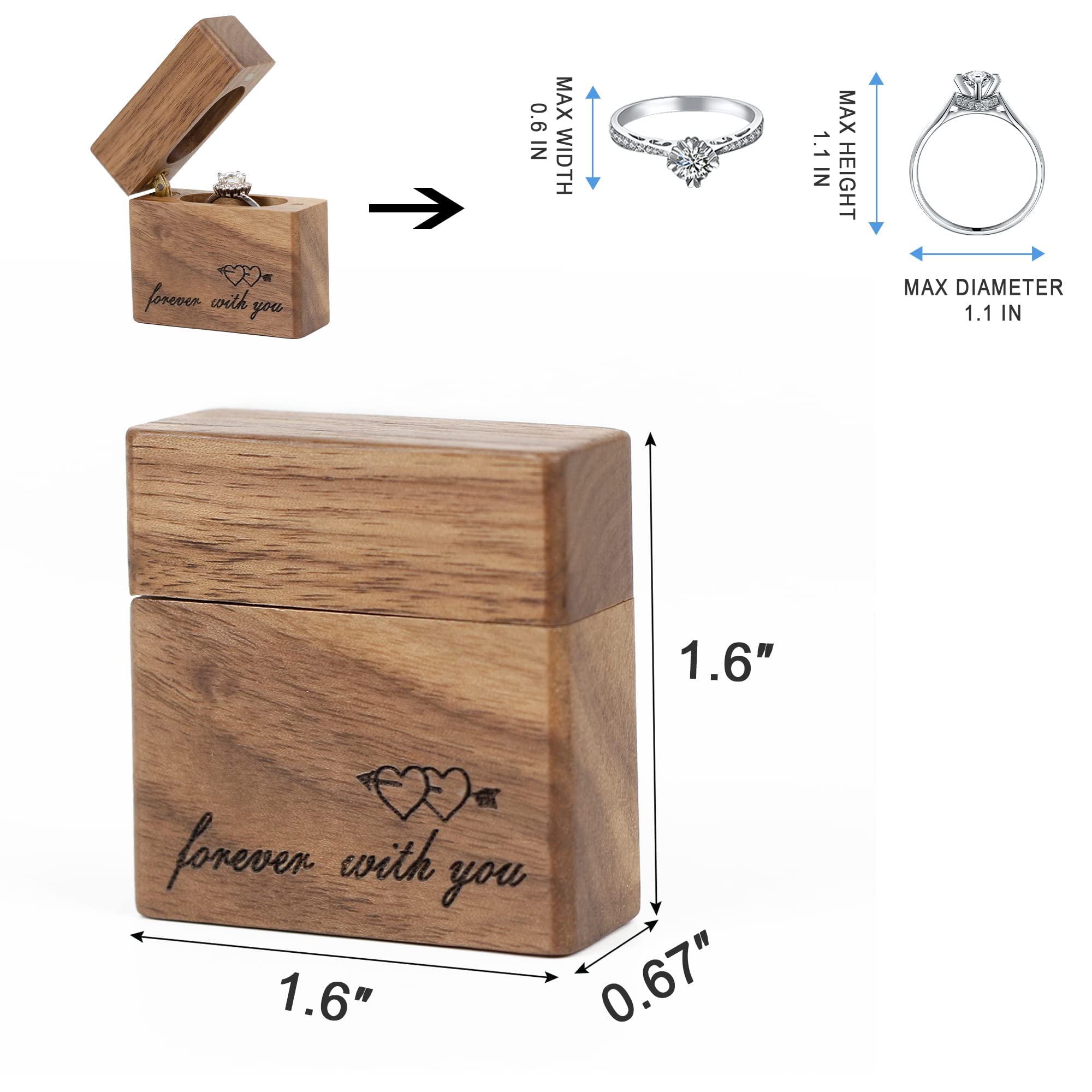 Elegant Wooden Engagement Ring Box - Small, Slim & Flat Ring Case for Wedding, Proposal & Jewelry Storage - Perfect for Gifts, Travel & Keepsakes