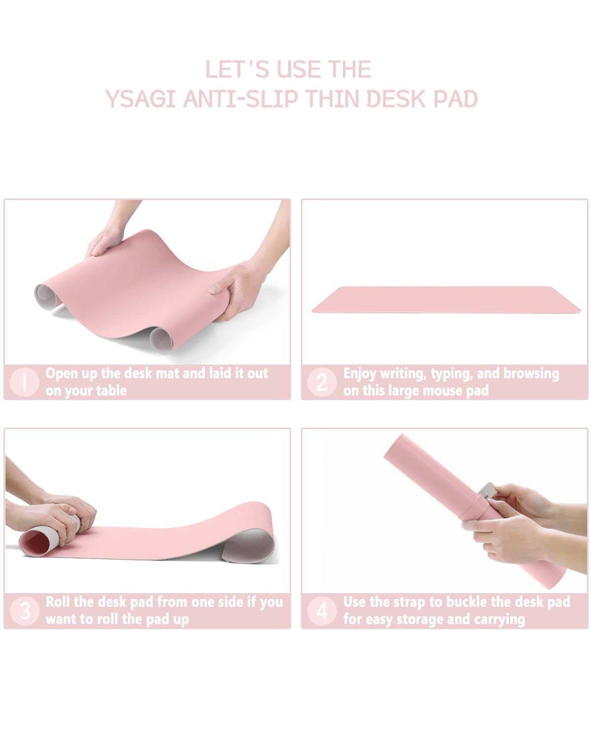 YSAGi Non-Slip Leather Desk Pad - Waterproof Laptop Keyboard Mat & Table Protector - Large Mouse Pad for Office, Work, Home & Decor (Pink, 31.5