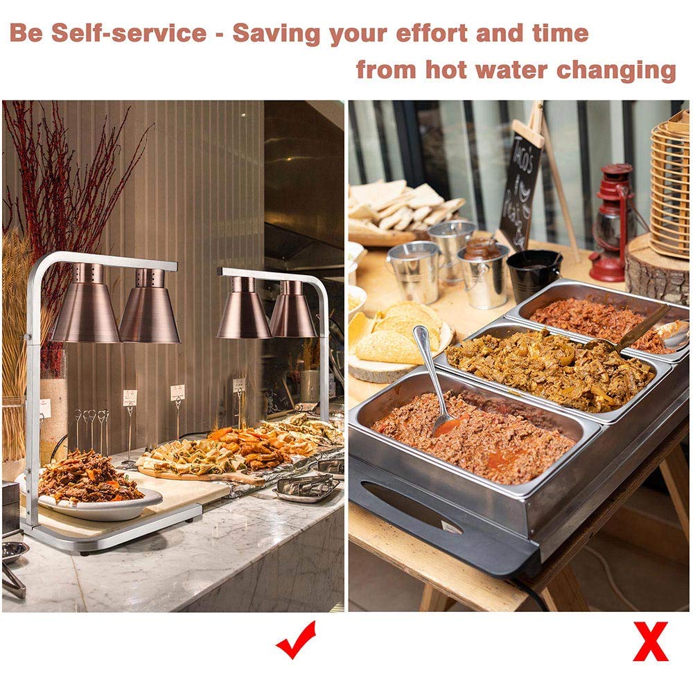 WeChef Commercial Heat Lamp - 2-Bulb Countertop Food Warmer for Buffet, Restaurants & Food Courts | Keep Meals Warm for Serving & Display