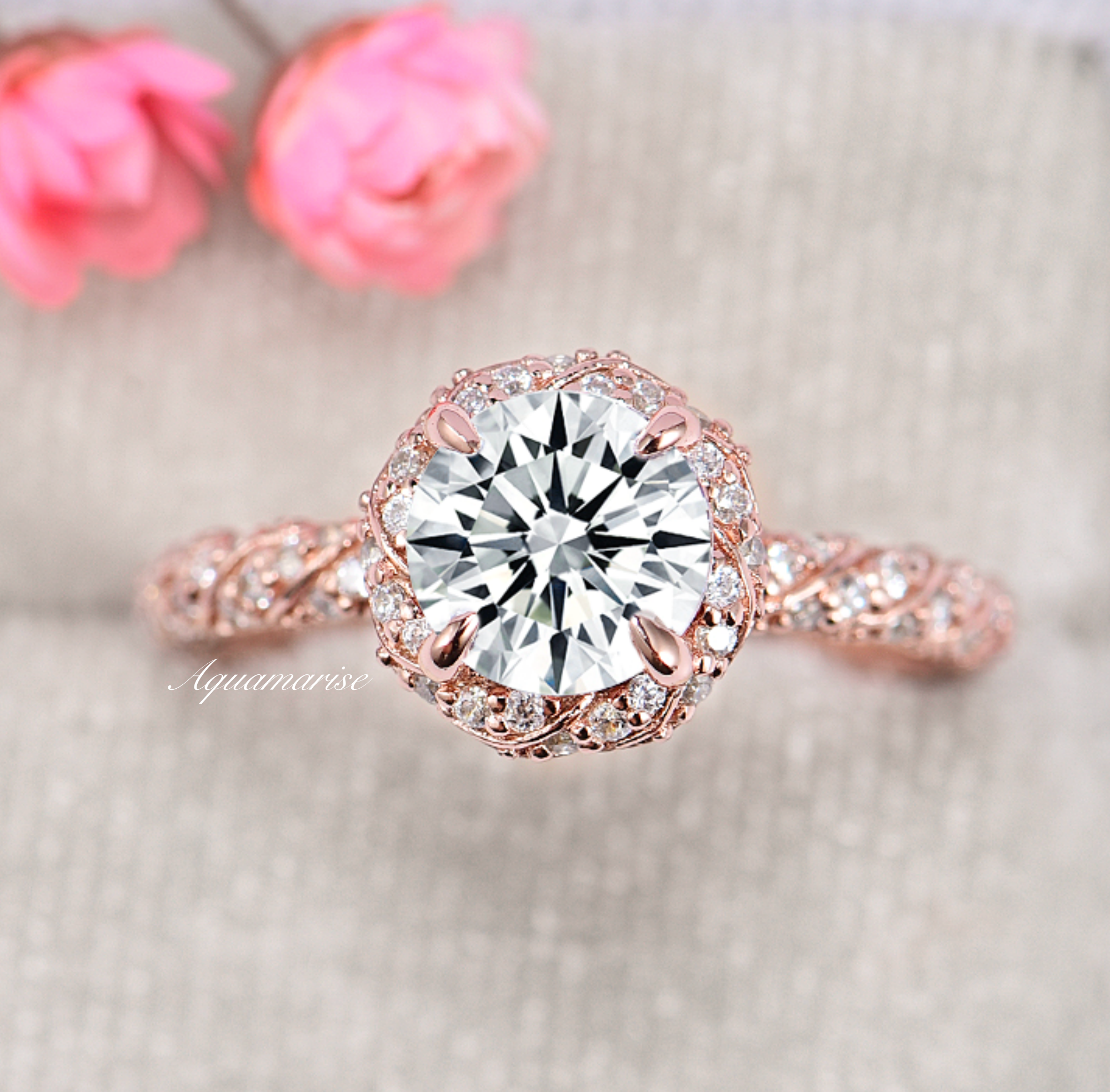 14K Solid Rose Gold Waverly Moissanite Engagement Ring for Women - Perfect for Proposals, Weddings & Anniversary Gifts