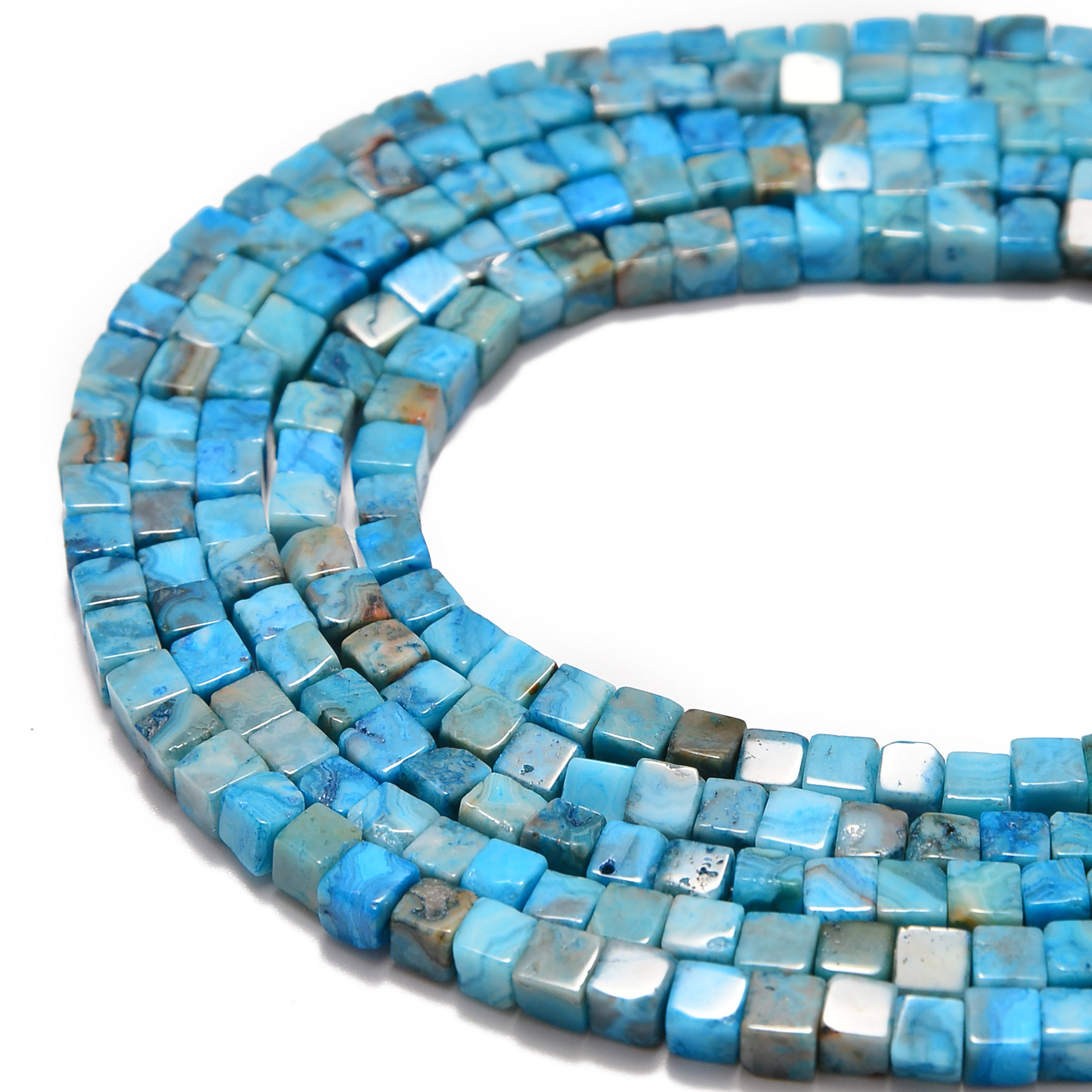 Blue Agate Smooth Square Cube Dice Beads 4mm 15.5 Strand - Perfect for Jewelry Making, DIY Crafts, and Healing Crystal Bracelets