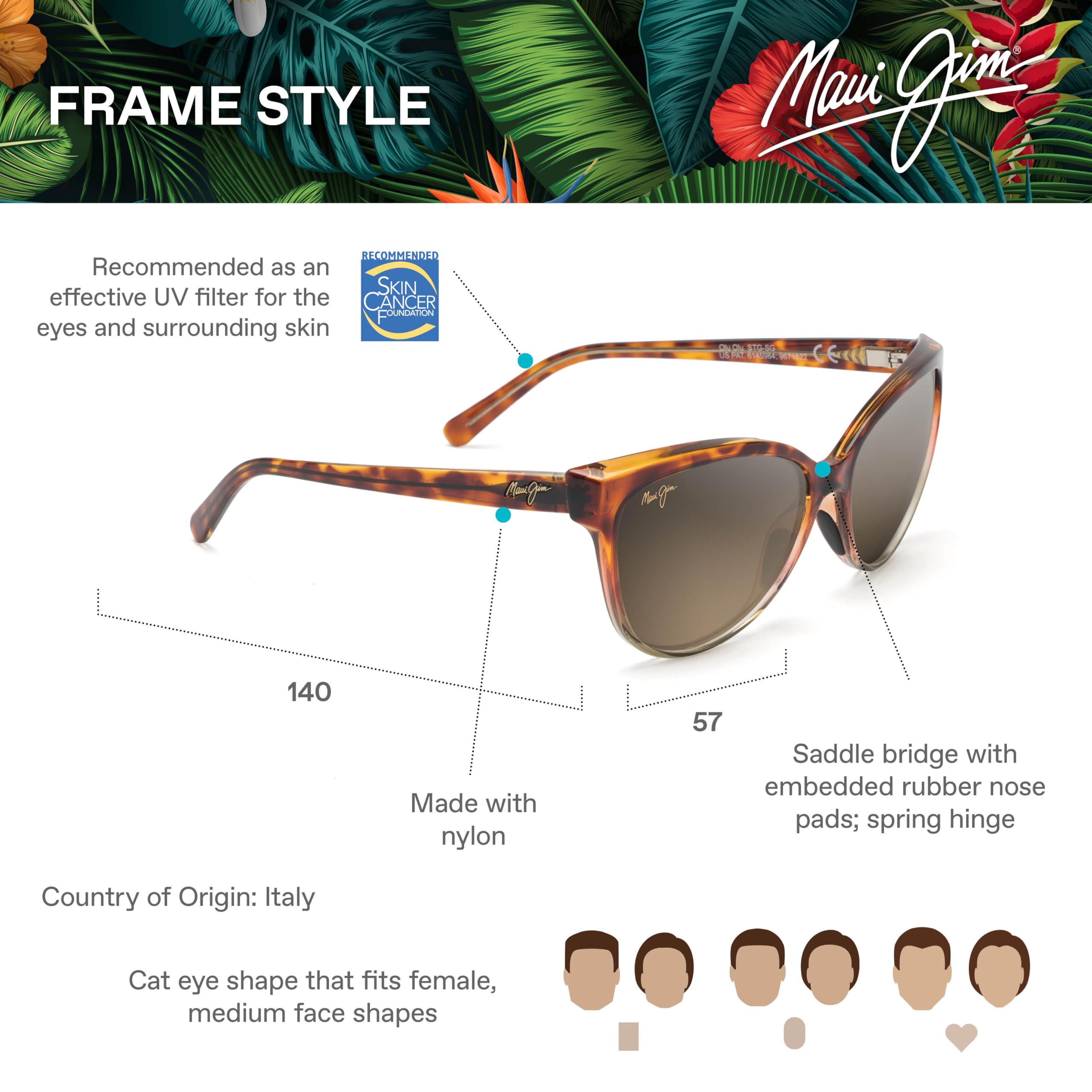 Maui Jim Women's 'Olu'Olu Polarized Cat Eye Sunglasses - UV Protection, Stylish & Lightweight - Perfect for Beach, Driving & Outdoor Activities