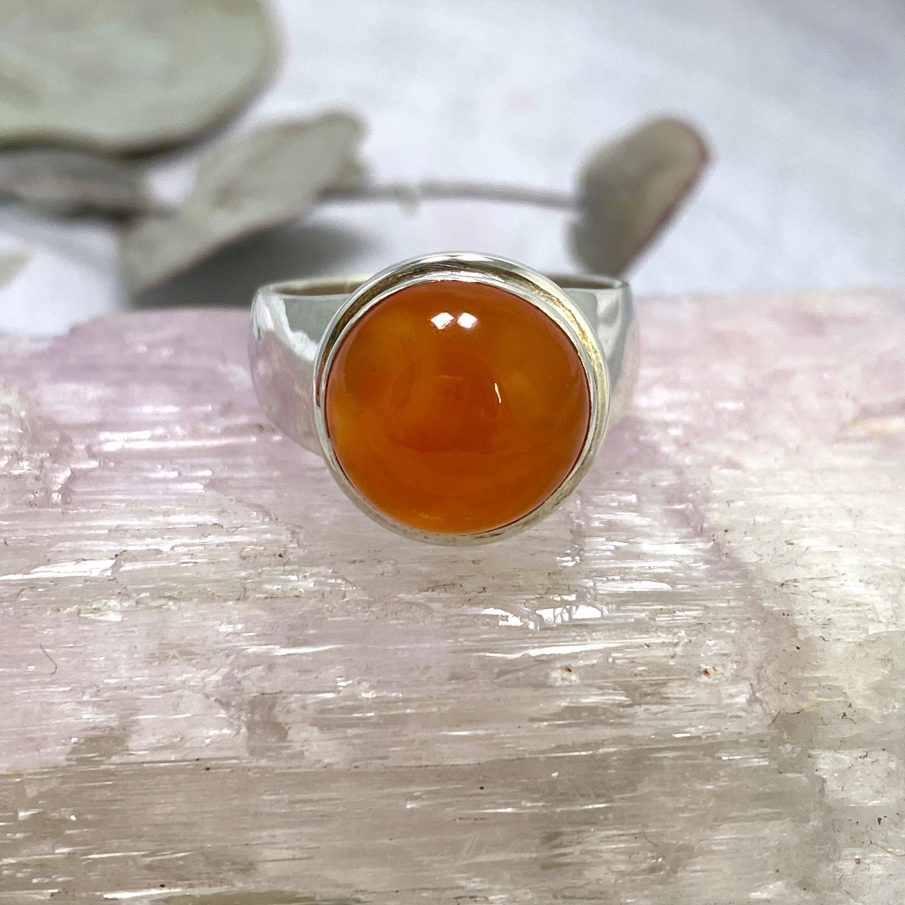 Natural Carnelian Round Cabochon Ring - Size 9 - KRGJ2319 - Perfect for Boho Jewelry, Spiritual Healing & Everyday Fashion Accessories