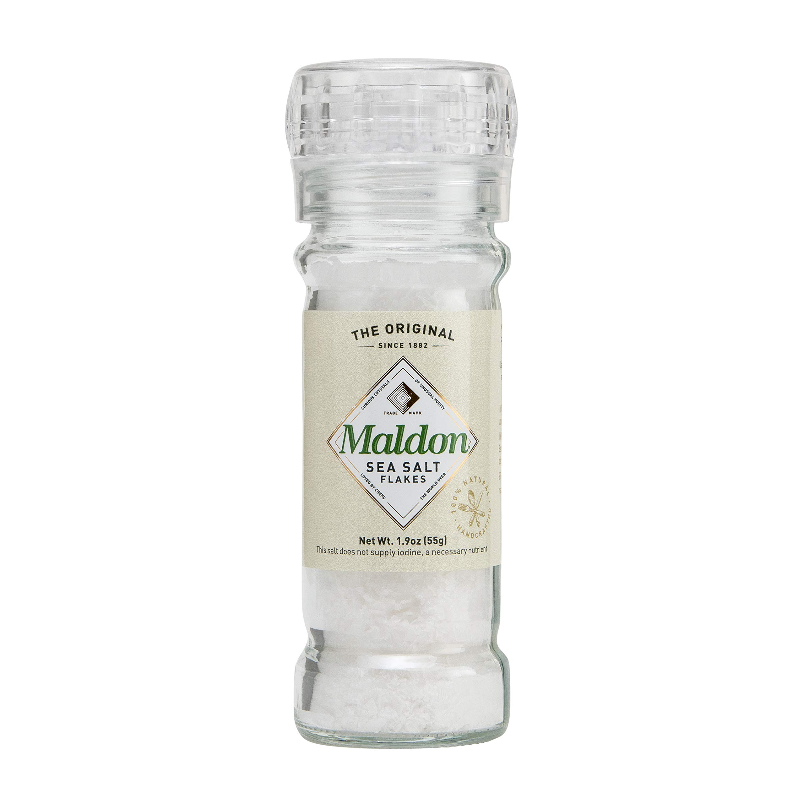 **Maldon Sea Salt Grinder Refillable 55g (6 Pack) - Adjustable Kosher Natural Handcrafted Gourmet Pyramid Crystal Salt for Cooking, Baking & Seasoning - Perfect for Chefs & Home Kitchens**