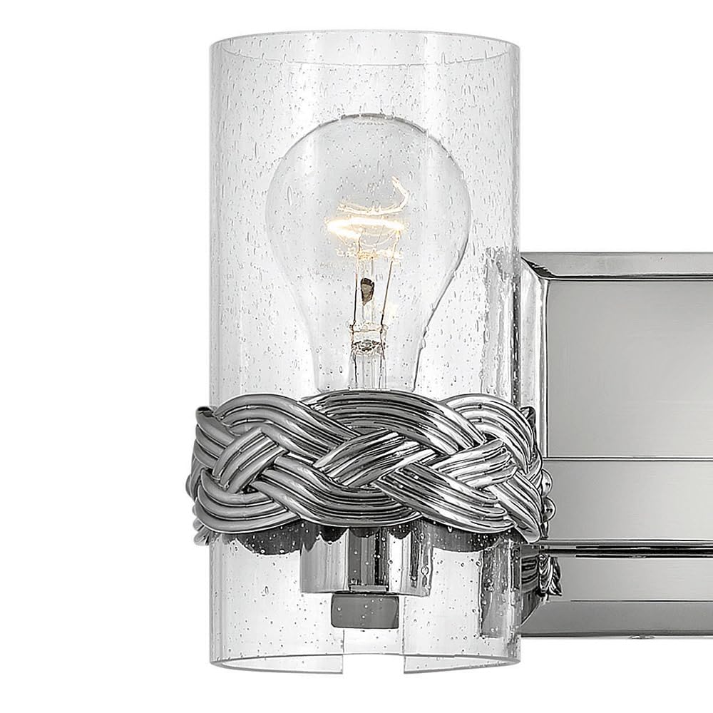 Hinkley Nevis 2-Light Bathroom Vanity Light Fixture with Clear Seedy Glass Shade, Polished Nickel Finish - Perfect for Modern Bathrooms & Powder Rooms