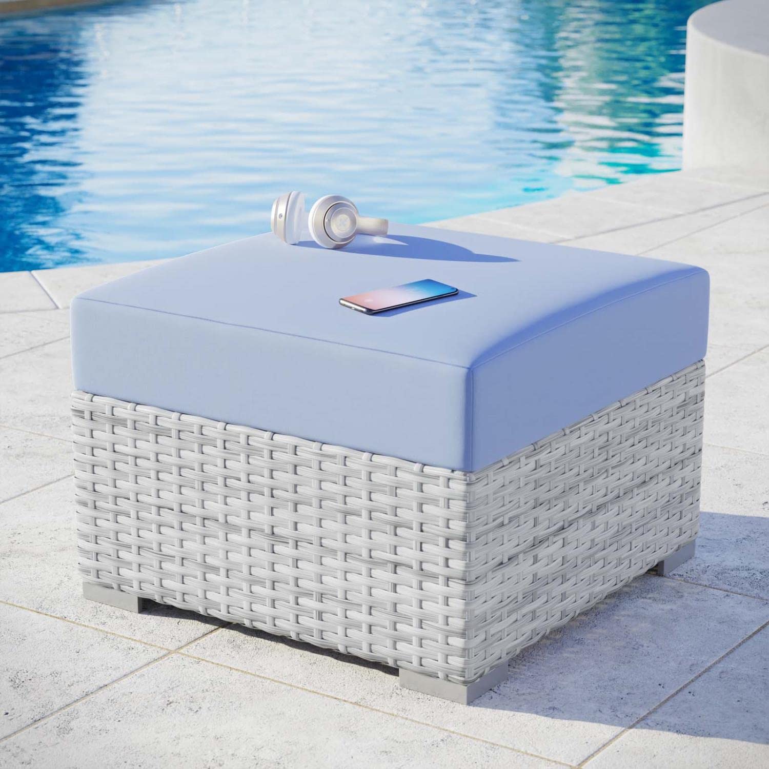 Modway EEI-4301-LGR-LBU Light Gray & Light Blue Storage Ottoman - Modern Living Room Footrest with Hidden Compartment | Perfect for Small Spaces, Bedroom Decor & Extra Seating