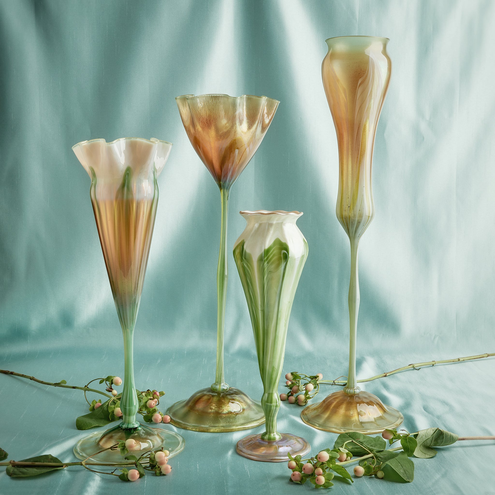 Tiffany Studios New York Calyx Flower Form Favrile Glass Vase - Handcrafted Art Nouveau Vase for Home Decor & Luxury Gifts | Perfect for Living Room, Dining Table & Wedding Centerpieces