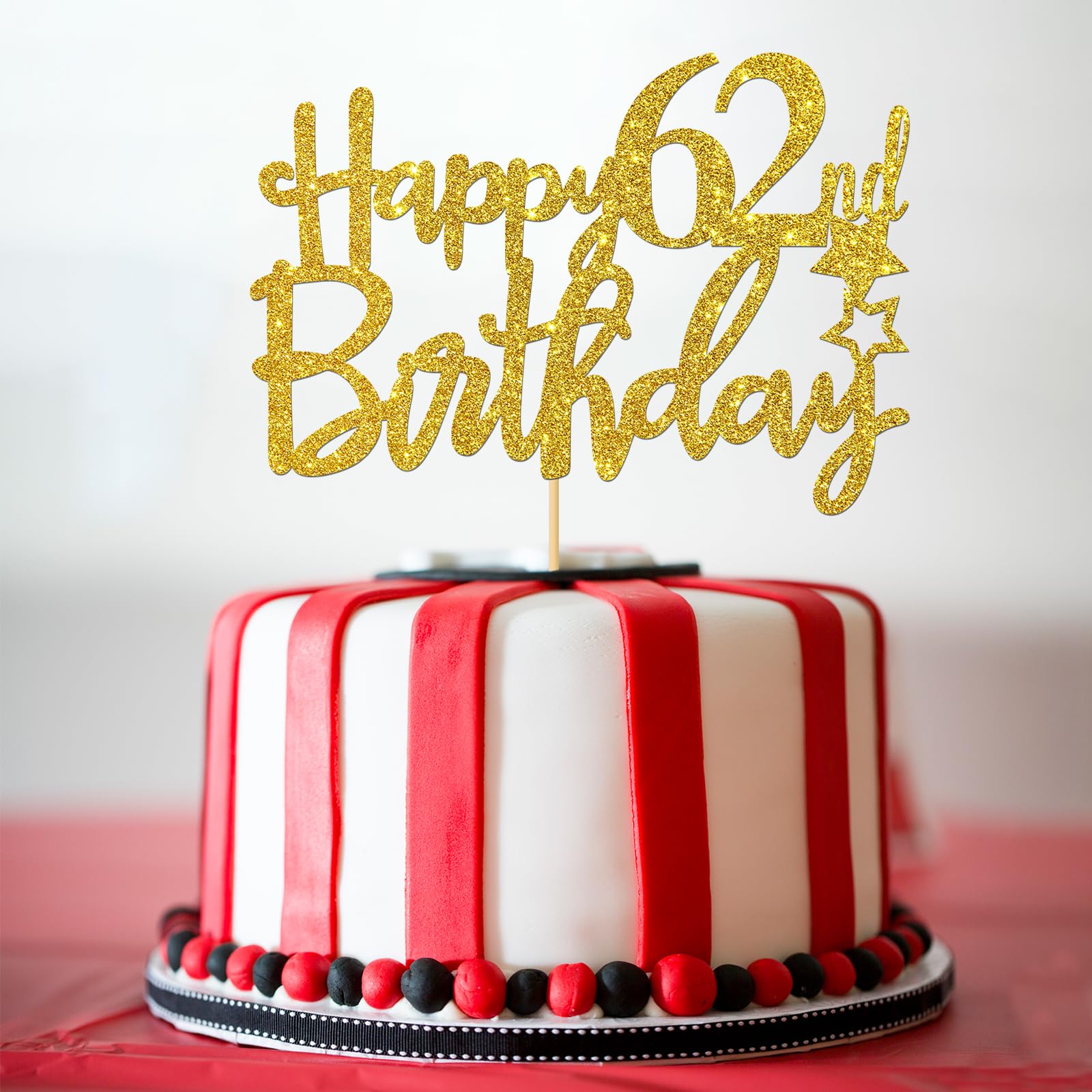 62nd Birthday Cake Topper - Gold Glitter 62 Sign for Happy Birthday Party Decorations | Cheers to 62 Years Celebration Supplies | Perfect for Birthday Cakes, Cupcakes & Party Decor