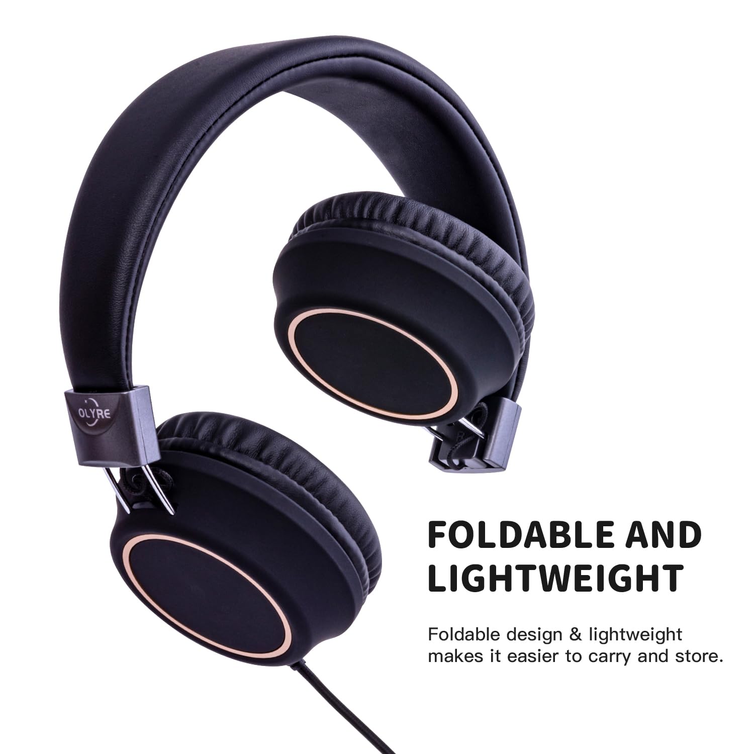 **Olyre Kids Wired Headphones with Microphone - Lightweight Foldable Headphones for School, Boys & Girls - In-Line Volume Control for Chromebook, iPad, Tablet - Perfect for Online Classes & Remote Learning (Black)**