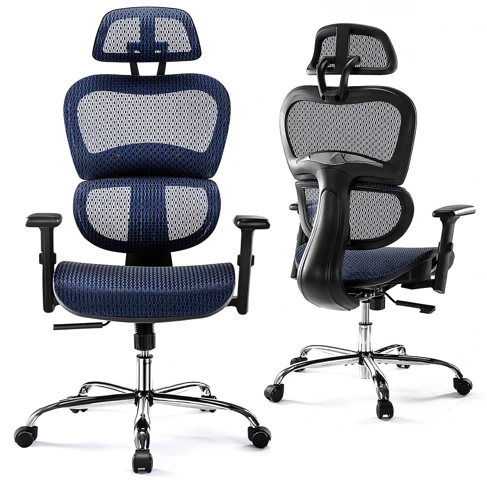 Ergonomic High Back Office Chair with Headrest - Adjustable Lumbar Support, Movable Armrests & 360° Swivel - Breathable Mesh Executive Chair Supports 300 lbs - Perfect for Home Office, Gaming & Workspaces