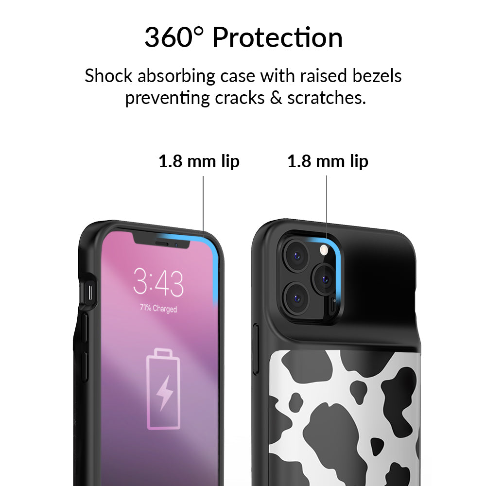 Premium Cow Print iPhone Charging Case - Portable Battery Pack for iPhone 12/13/14 Pro Max - Cute Animal Design Protective Phone Cover (Perfect for Travel, Work & Everyday Use)