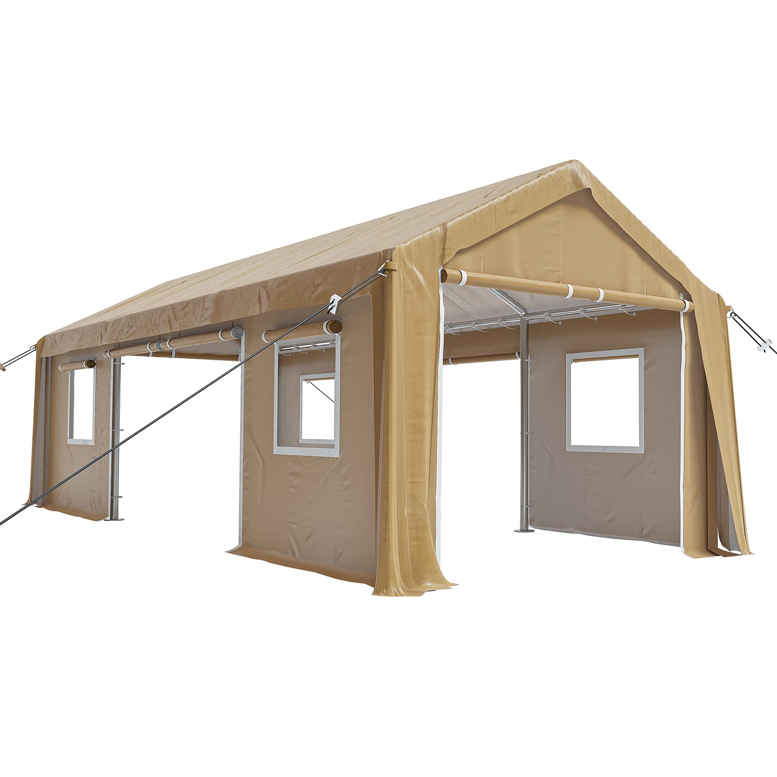 13'x20' Heavy Duty Carport Canopy - Portable Garage with 4 Roll-Up Doors & 4 Windows - Waterproof All-Season Outdoor Storage Shed for Car, Truck, Boat - Earthy Yellow | Perfect for Vehicle Protection, RV Cover & Backyard Storage