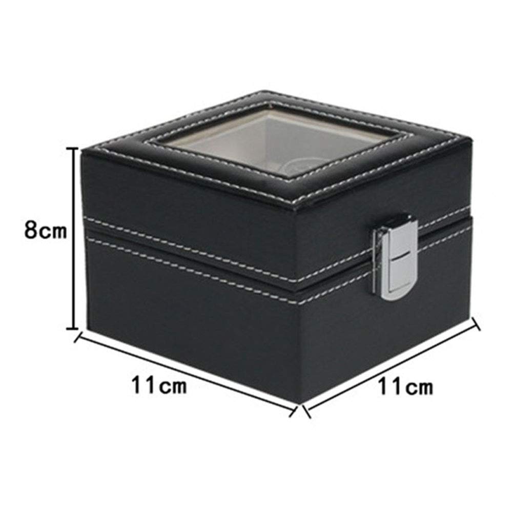 Teensery 2-Slot Black Leather Watch Box with Glass Top - Stylish Watch Storage Case & Jewelry Organizer for Men and Women - Perfect for Travel, Home Display, and Gift Giving