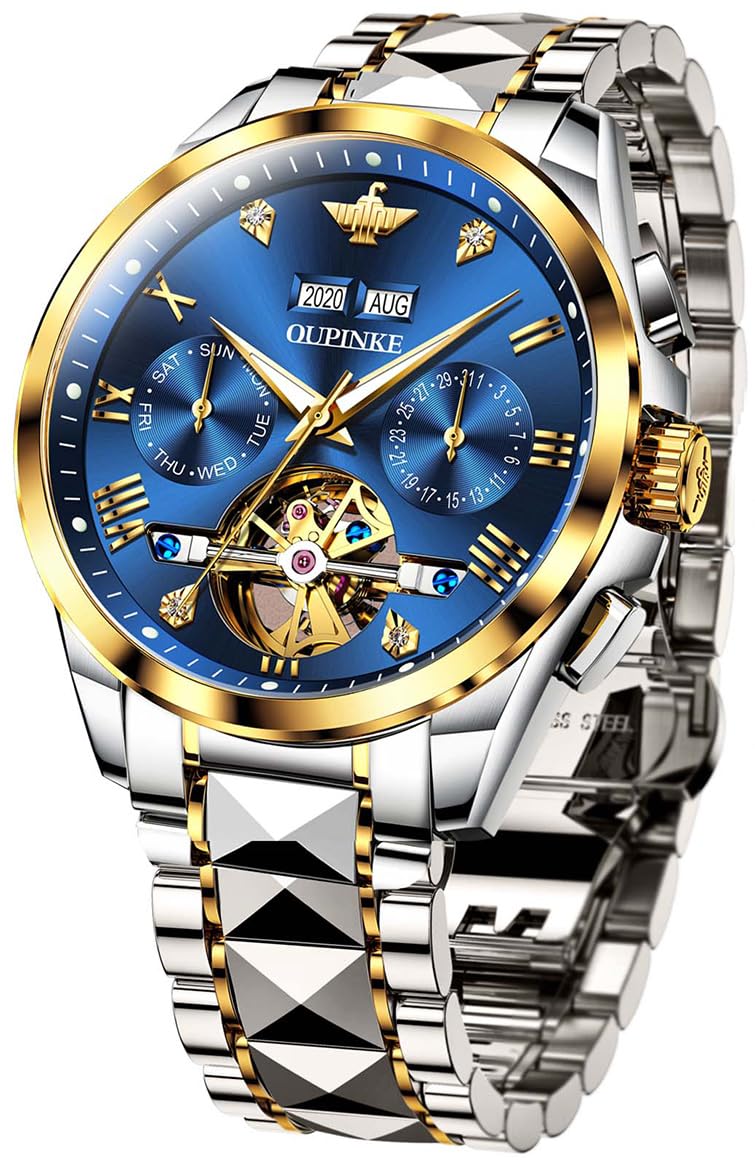 OLEVS Automatic Skeleton Men's Luxury Watch - Mechanical Self-Winding Sapphire Crystal Tungsten Steel Wristwatch - 50M Waterproof & Luminous - No Battery Needed - Perfect for Business, Formal Events & Everyday Wear