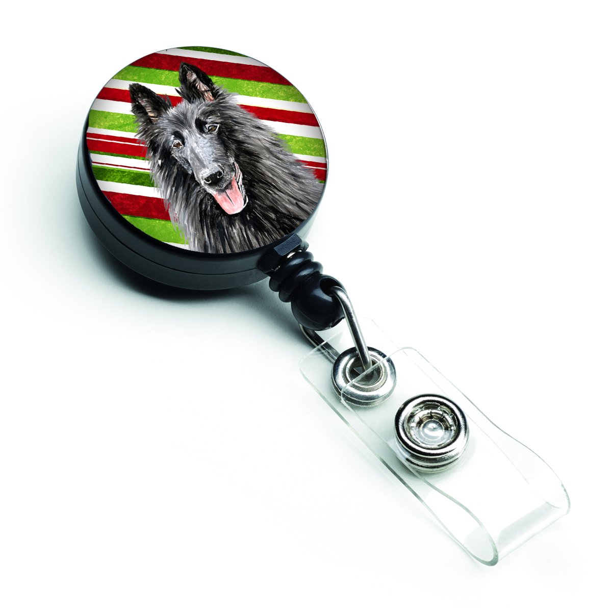 Belgian Sheepdog Candy Cane Retractable Badge Reel - Festive Christmas Holiday ID Holder for Nurses, Teachers & Office Workers