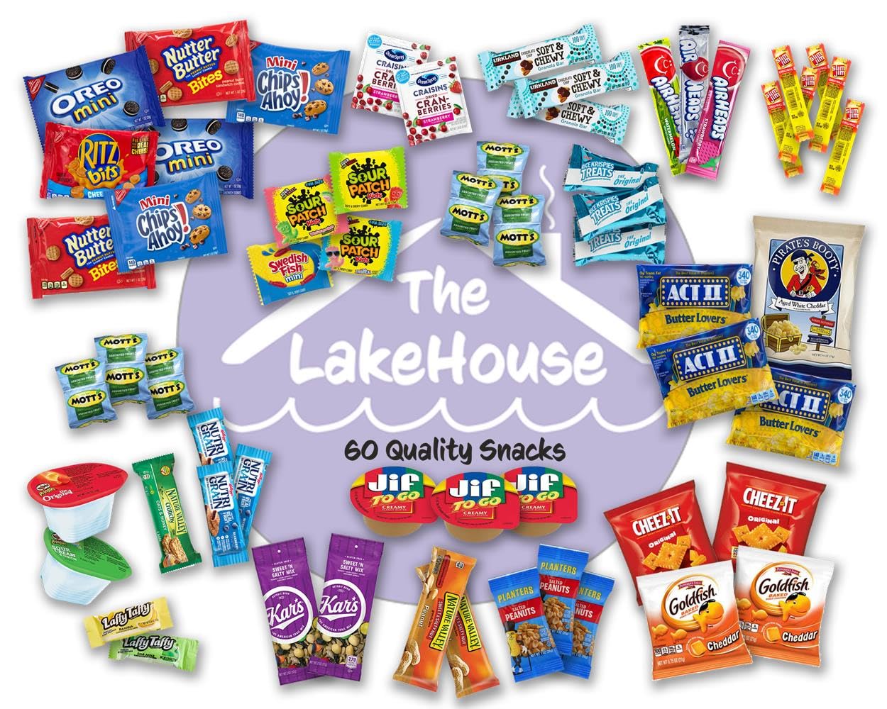 60-Count Sweet & Salty Snack Variety Pack - Perfect for Adults, Kids, Students | Great for Care Packages, Office Snacks & College Treats | Ideal for Camping, Gifts & Daily Snacking | The LakeHouse Premium Snack Collection