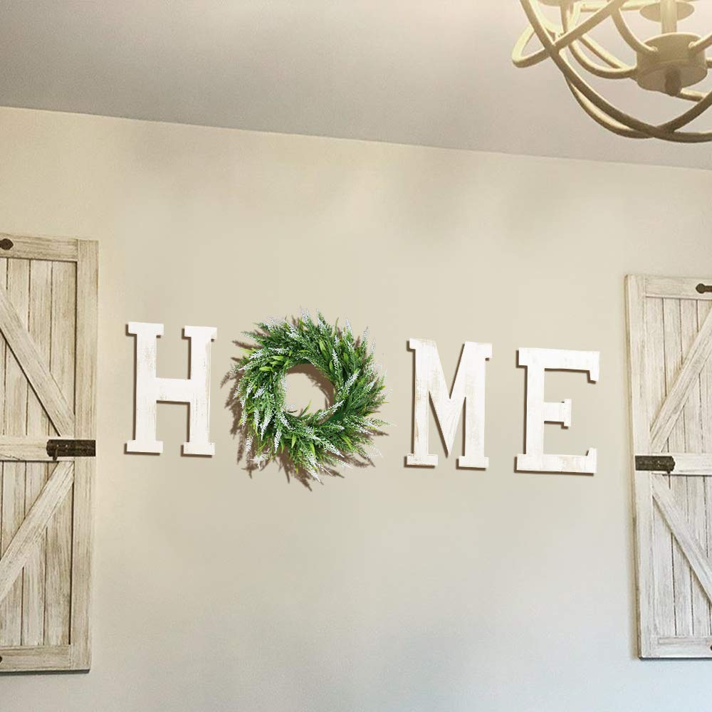 Farmhouse Decor Wooden Letters with Wreath - LOSOUR Rustic Home Sign for Wall Decor, Entryway, Kitchen & Living Room - Perfect for Wedding, Christmas & Seasonal Home Decoration (White)