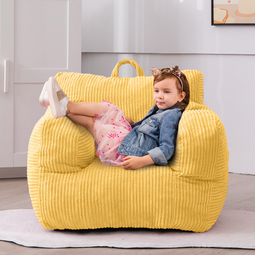 MAXYOYO Kids Bean Bag Chair - Soft Corduroy Bean Bag Couch with Armrests for Children's Room, Nursery & Playroom (Light Yellow) - Perfect for Reading, Gaming & Relaxing