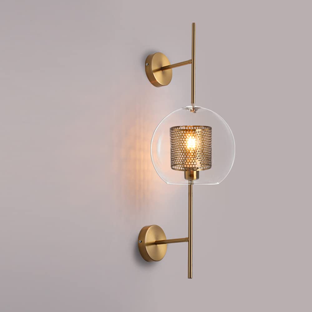 Nordic Modern Wall Sconce - Glass Ball LED E27 Wall Light Fixture with Iron Frame, Vintage Style Bedroom Lamp for Bedside, Bathroom Mirror, Staircase Lighting (Set of 2) - Perfect for Cozy Bedroom Ambiance and Elegant Home Decor