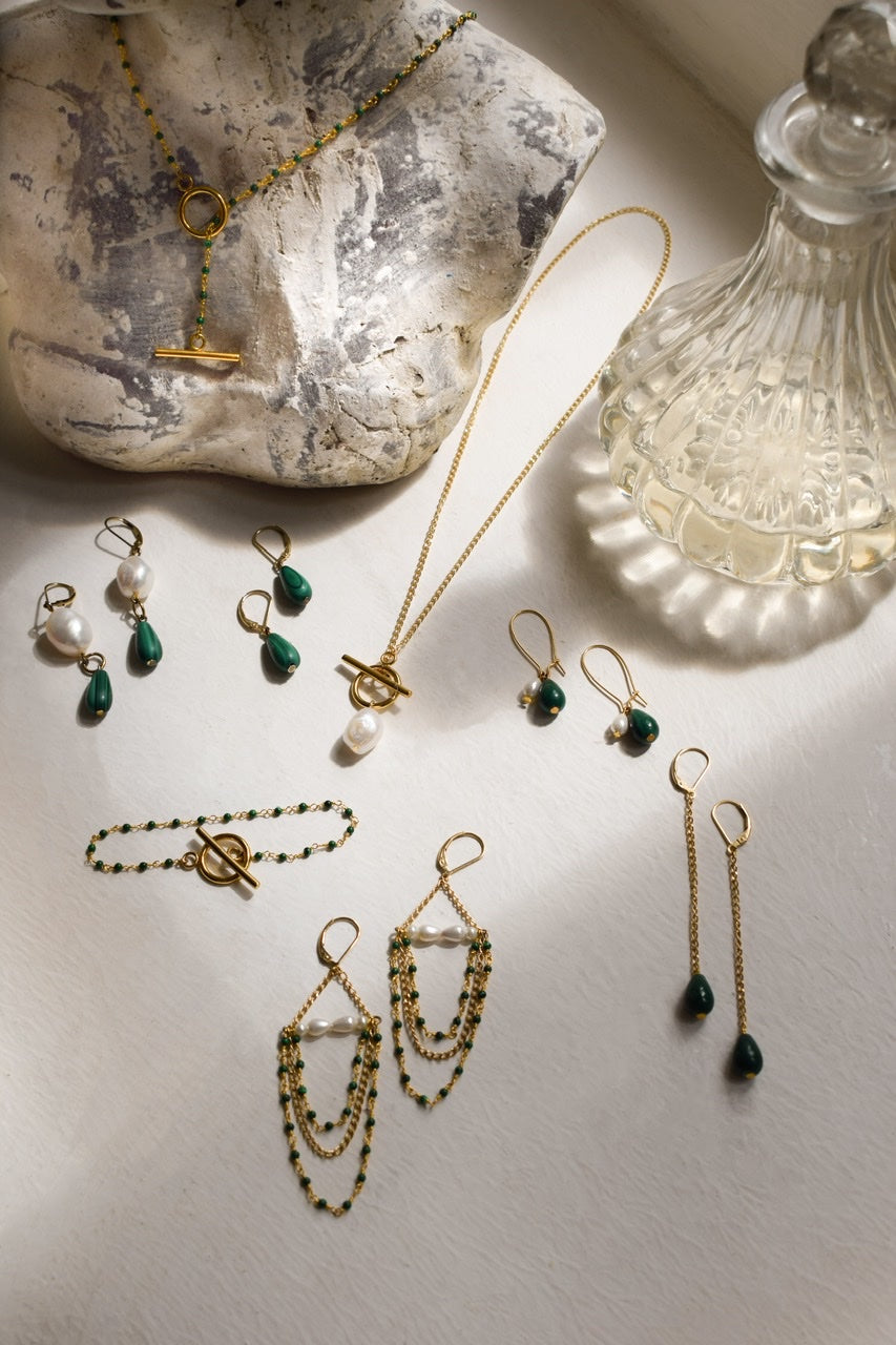 Penelope 'Girl With A Malachite' Sterling Silver Earrings | Handmade Dangle Jewelry for Women | Perfect for Parties, Weddings & Special Occasions