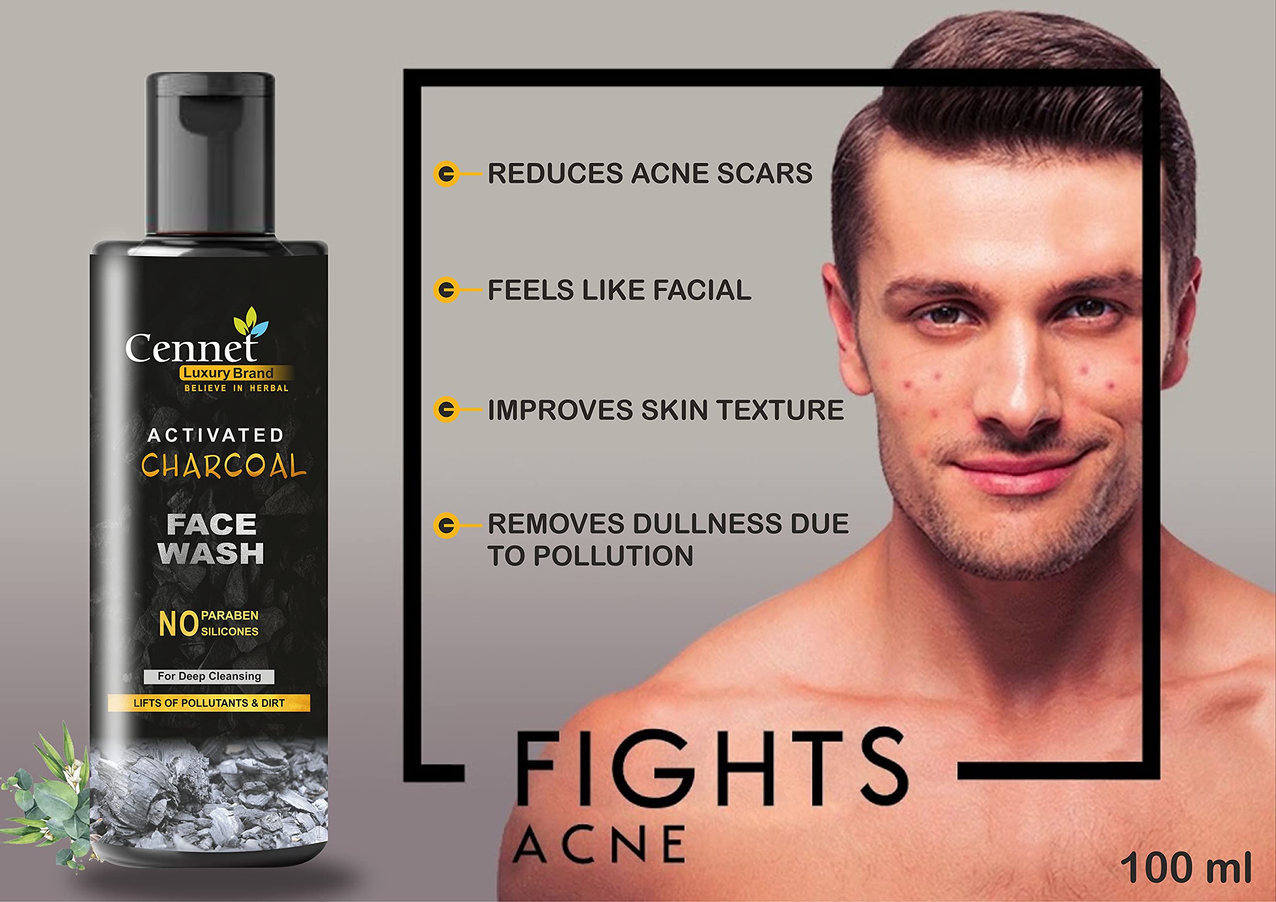 Activated Charcoal Face Wash for Men & Women - Deep Cleansing for Oily Skin, Anti-Acne Treatment, Pimple Control, Oil-Free Formula (100ml) - Perfect for Daily Skincare Routine & Breakout Prevention