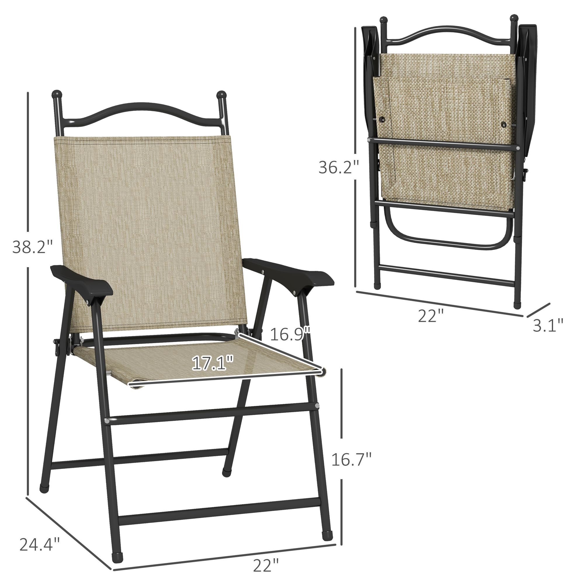 Outsunny 4-Pack Folding Patio Chairs with Armrests - Breathable Mesh Fabric Lawn Chairs for Adults, Camping, Backyard, Beach & Outdoor Relaxation