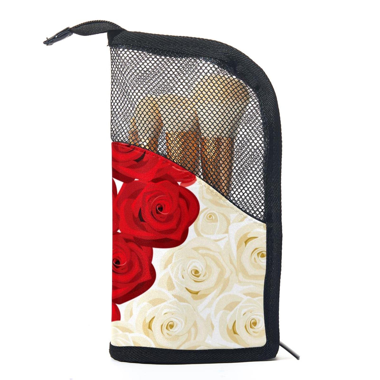 12-Piece Makeup Brush Organizer Bag with Heart & Floral Design - Portable Cosmetic Brush Holder Case for Travel, Home Vanity & Professional Makeup Artists