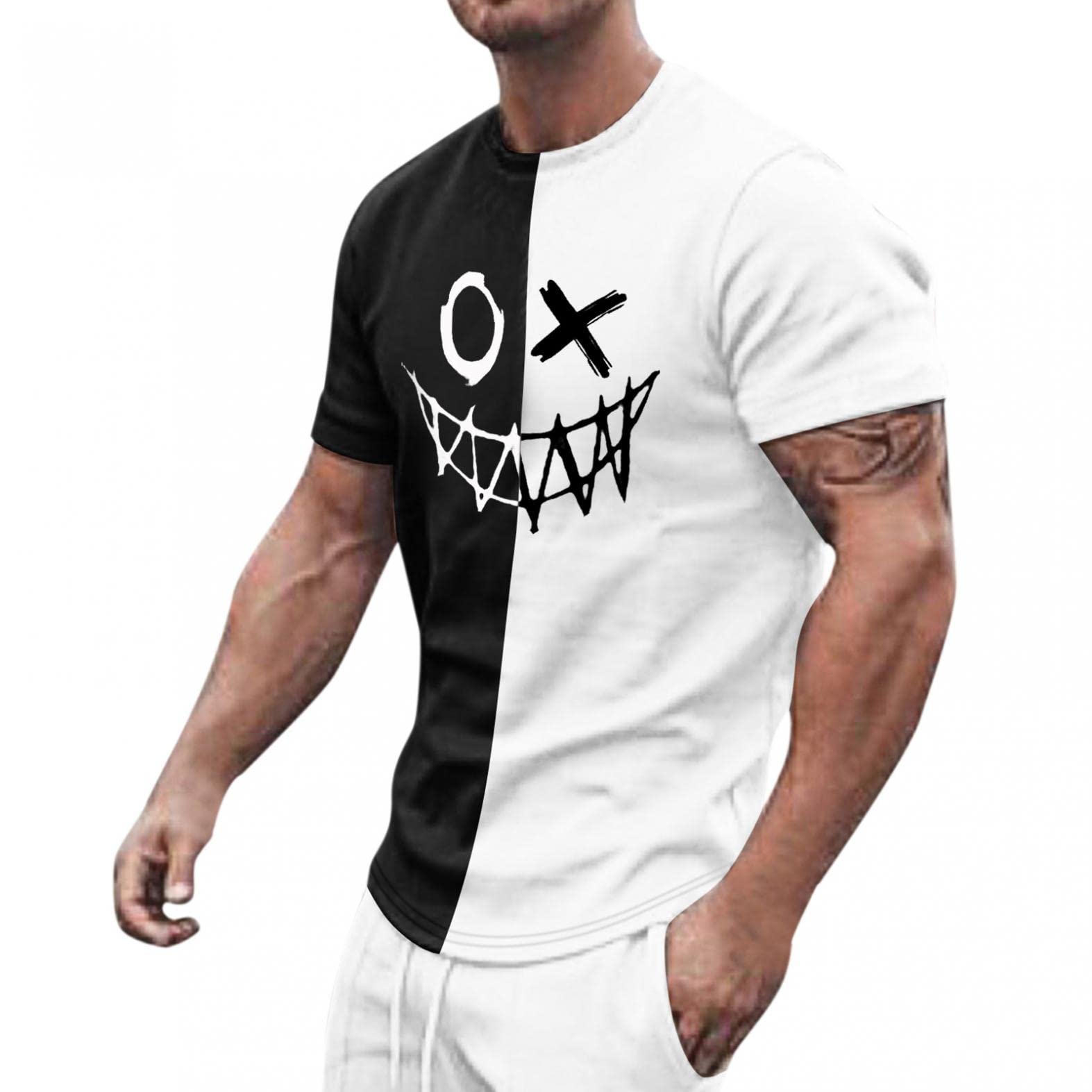 Slim Fit Men's T-Shirts - Casual Short Sleeve Graphic Tee with Graffiti Print | Hip Hop Style Pullover Top for Streetwear & Urban Fashion