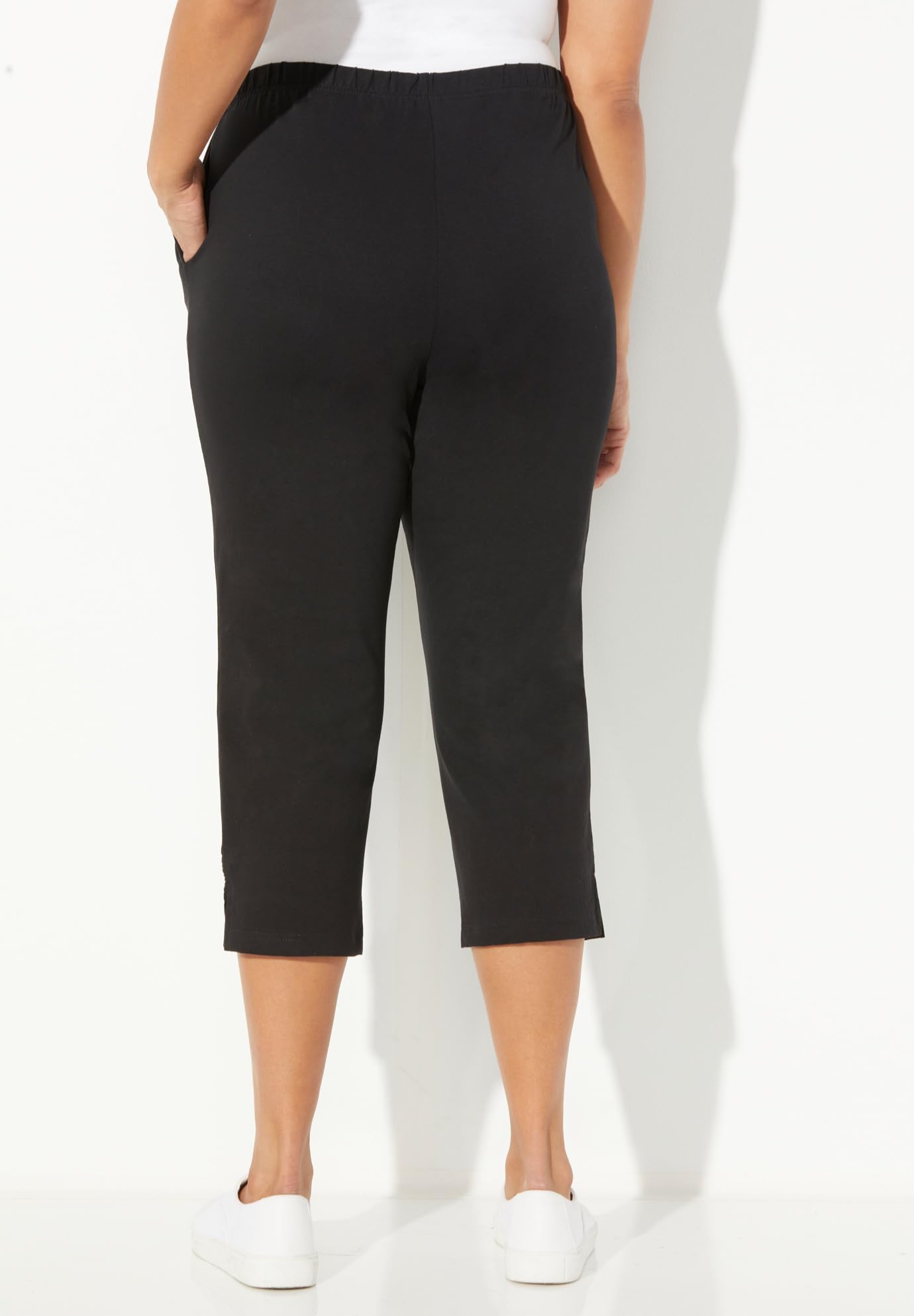 Catherine's Women's Plus Size Petite Suprema Crochet Trim Capri Pants - Comfortable & Stylish Summer Casual Wear for Work, Travel & Outings