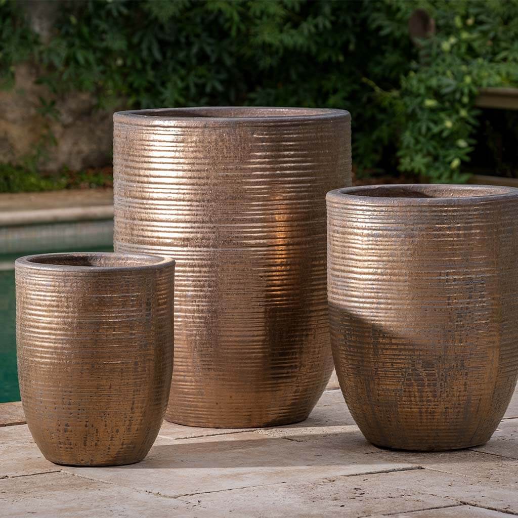 Campania International Riga Bronze Planter Set of 3 - Elegant Indoor & Outdoor Garden Decor for Patio, Balcony, or Home Décor