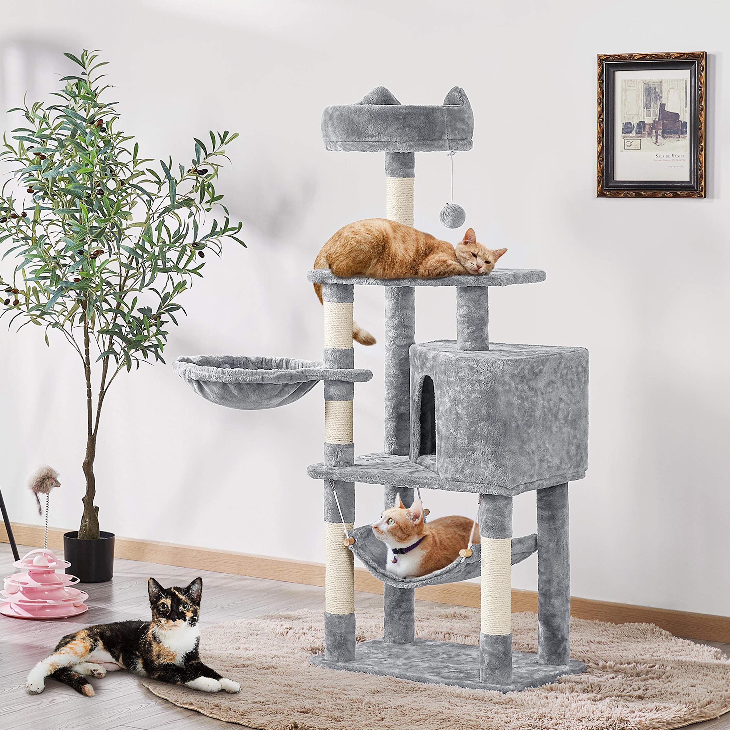 Topeakmart 54.5 Inch Cat Tree Tower with Scratching Posts, Hammock & Plush Perch - Durable Cat Condo Furniture for Indoor Cats & Kittens - Perfect for Play, Rest & Climbing in Home or Apartment