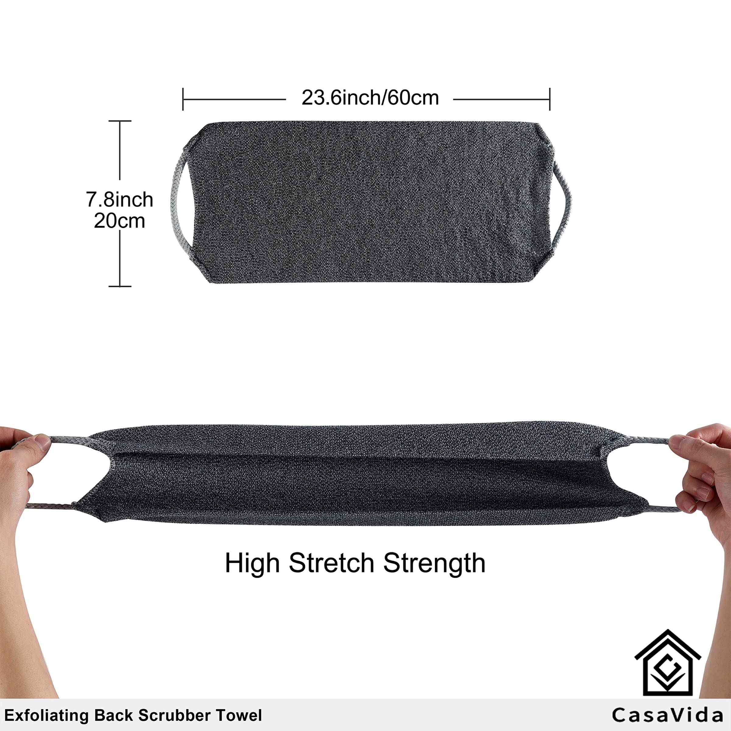 CASAVIDA Back Scrubber for Shower - 2 Pack Exfoliating Washcloth with Stretchable Strap, Nylon Bath Towel Washer for Deep Cleansing & Body Exfoliation (Jean Blue + Wine Red) - Perfect for Spa, Bath & Relaxation at Home
