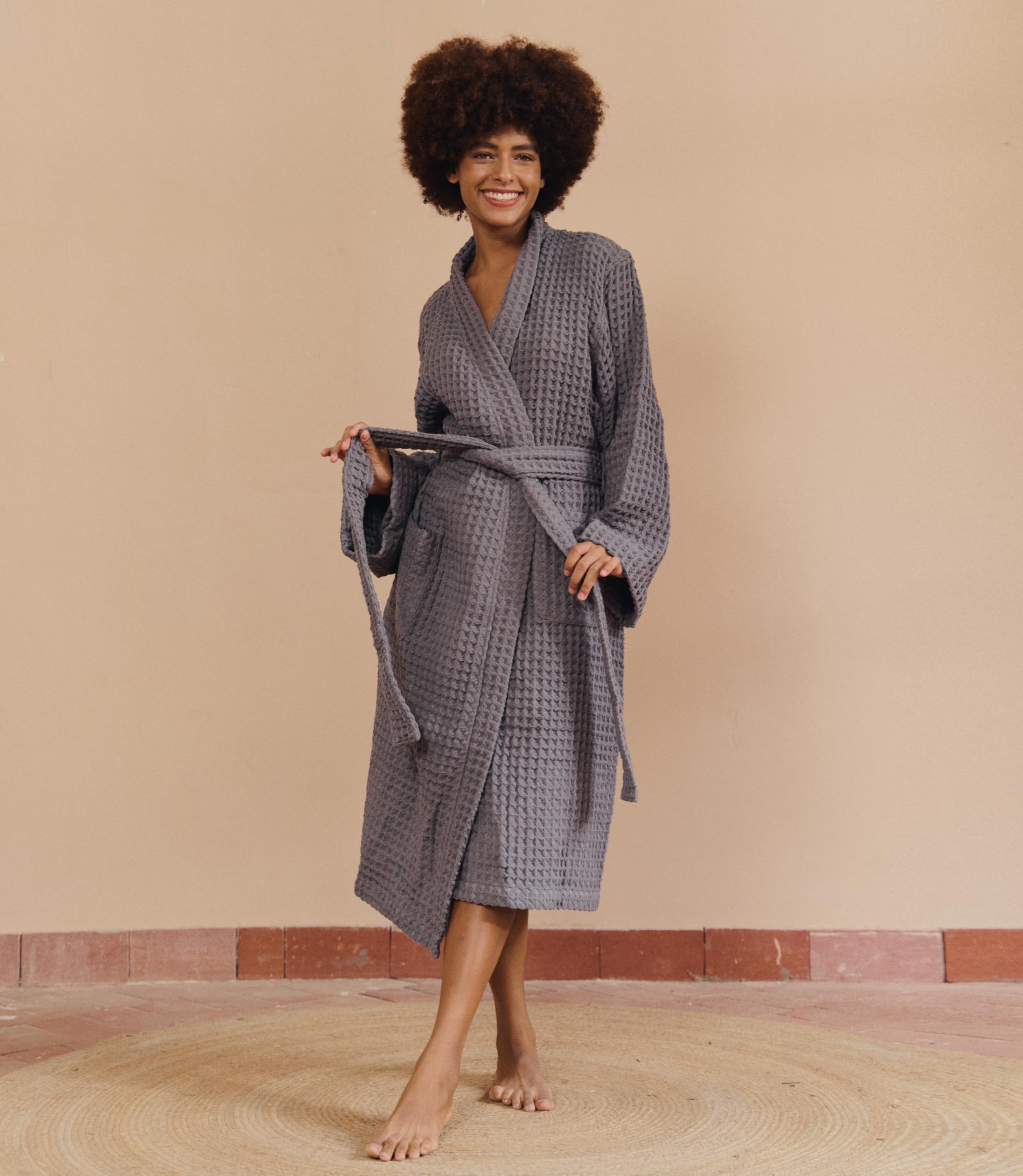 Premium Japanese Cotton Waffle Bathrobe with Silk Infusion - Unisex Luxury Spa & Hotel Style Hooded Robe for Relaxation, Gifting & Home Comfort