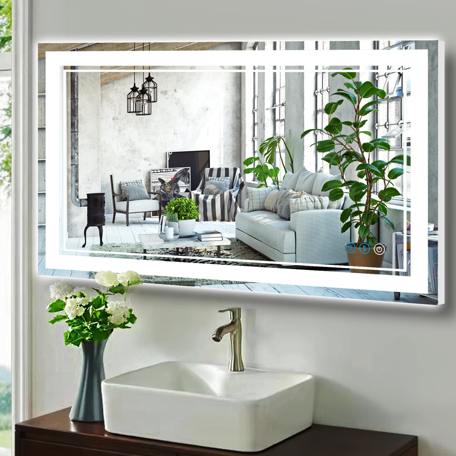 Smart LED Bathroom Vanity Mirror 40x24 Inch - Dimmable Anti-Fog Makeup Mirror for Home Decor