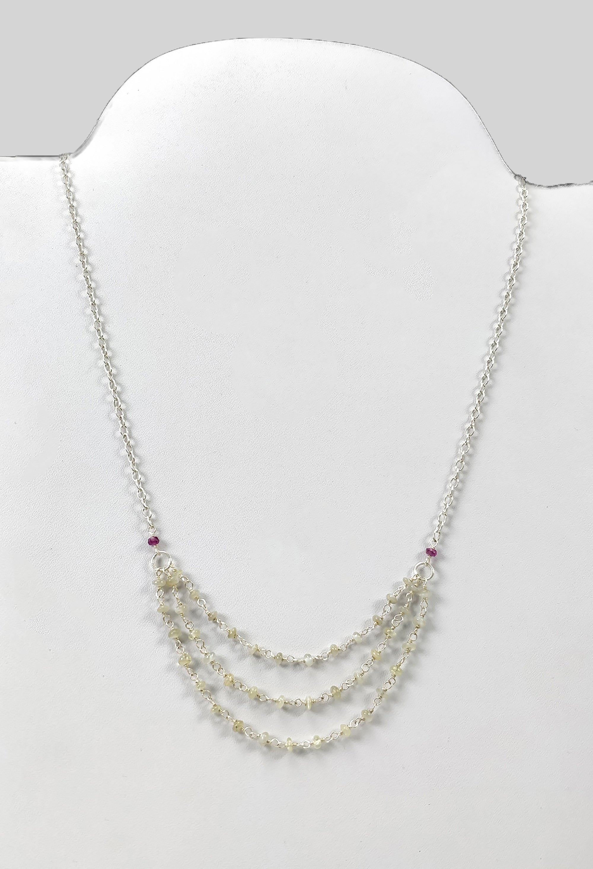 Natural Chrysoberyl Cat's Eye & Ruby Beaded Necklace - 27.65cts Untreated Gemstones with 925 Sterling Silver (3mm-3.5mm, 19
