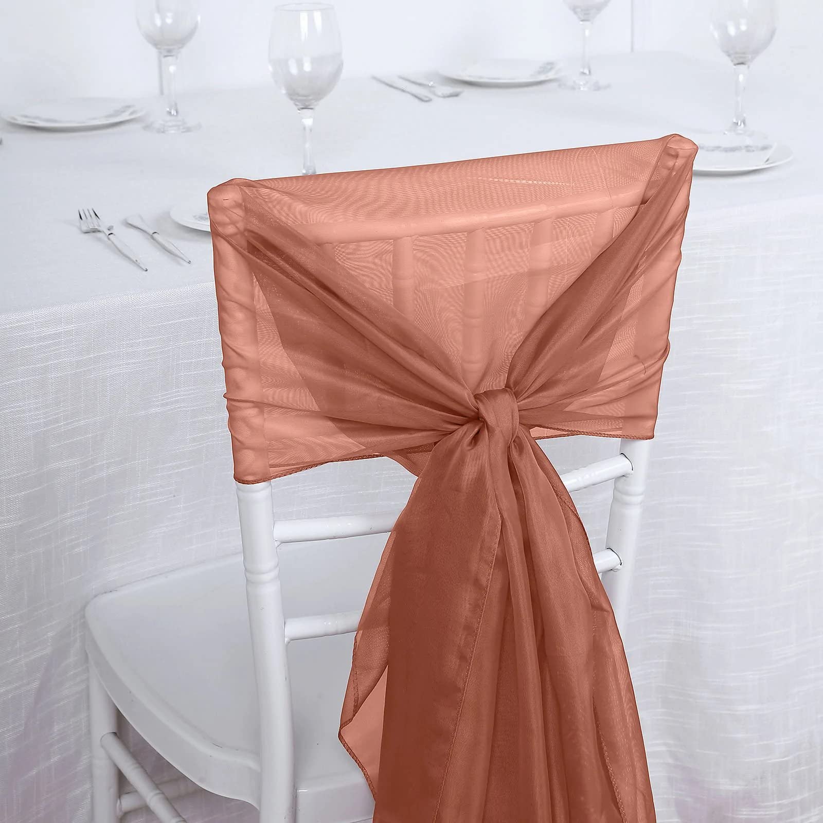 50 Extra Wide Premium Chiffon Chair Sashes - Elegant Terracotta Wedding Chair Bows for Ceremony & Reception Decor - Bulk Wedding Party Supplies for Banquet, Bridal Shower & Special Events