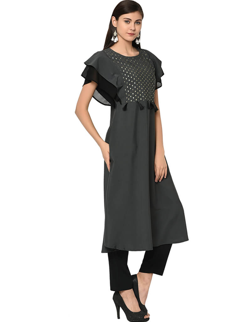 Elegant Black Crepe Pant Kurti for Women - Stylish Indian Ethnic Wear for Parties, Weddings & Festivals