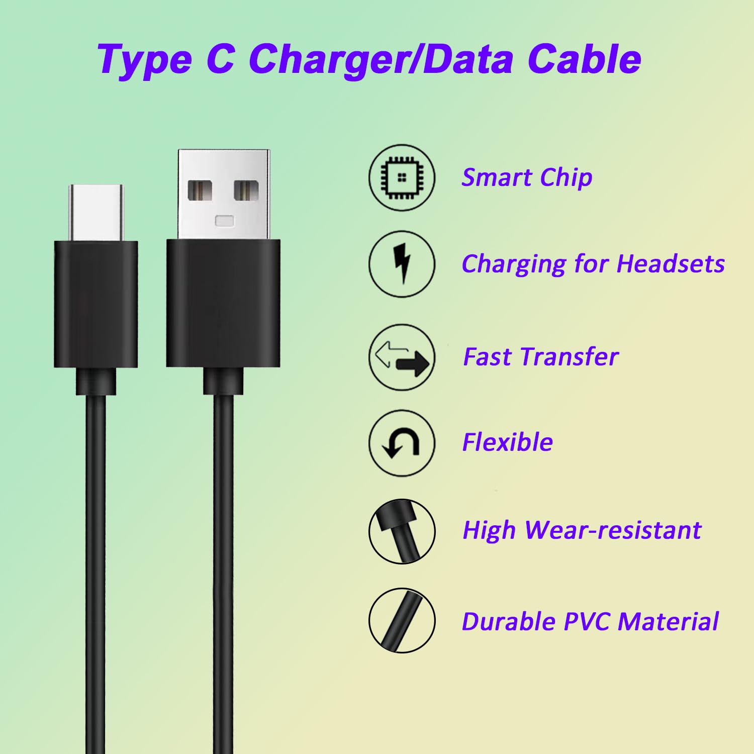 Premium USB A to USB C Charging Cable for Sony WH-1000XM3/XM4/XM5, Bose QC45/700, Beats & JBL Headphones - Fast Charging & Data Sync - Perfect for Travel, Office & Home Use