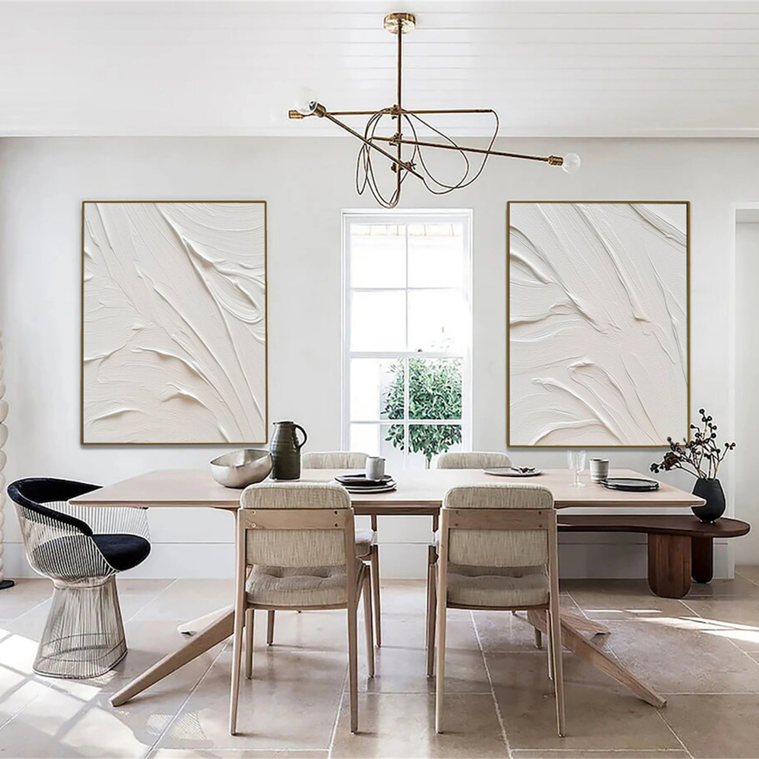 Minimalist Textured Plaster Art Paintings - Set of 2 Custom Wall Decor #MM130 | Perfect for Living Room, Bedroom & Office Decor