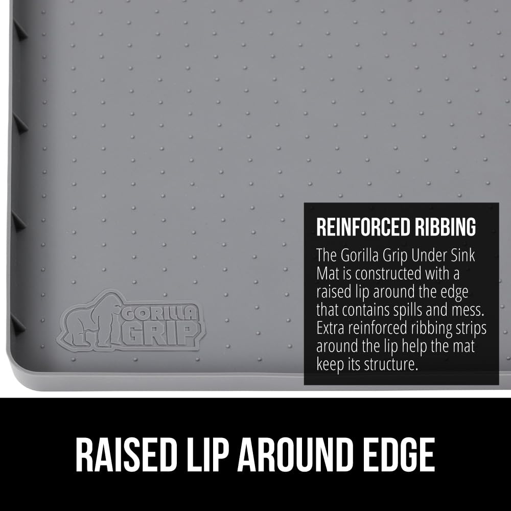 Gorilla Grip Waterproof Silicone Under Sink Mat with Raised Lip - Non-Slip Cabinet Shelf Liner for Kitchen & Bathroom - Dishwasher Safe Drawer Organizer Tray (15