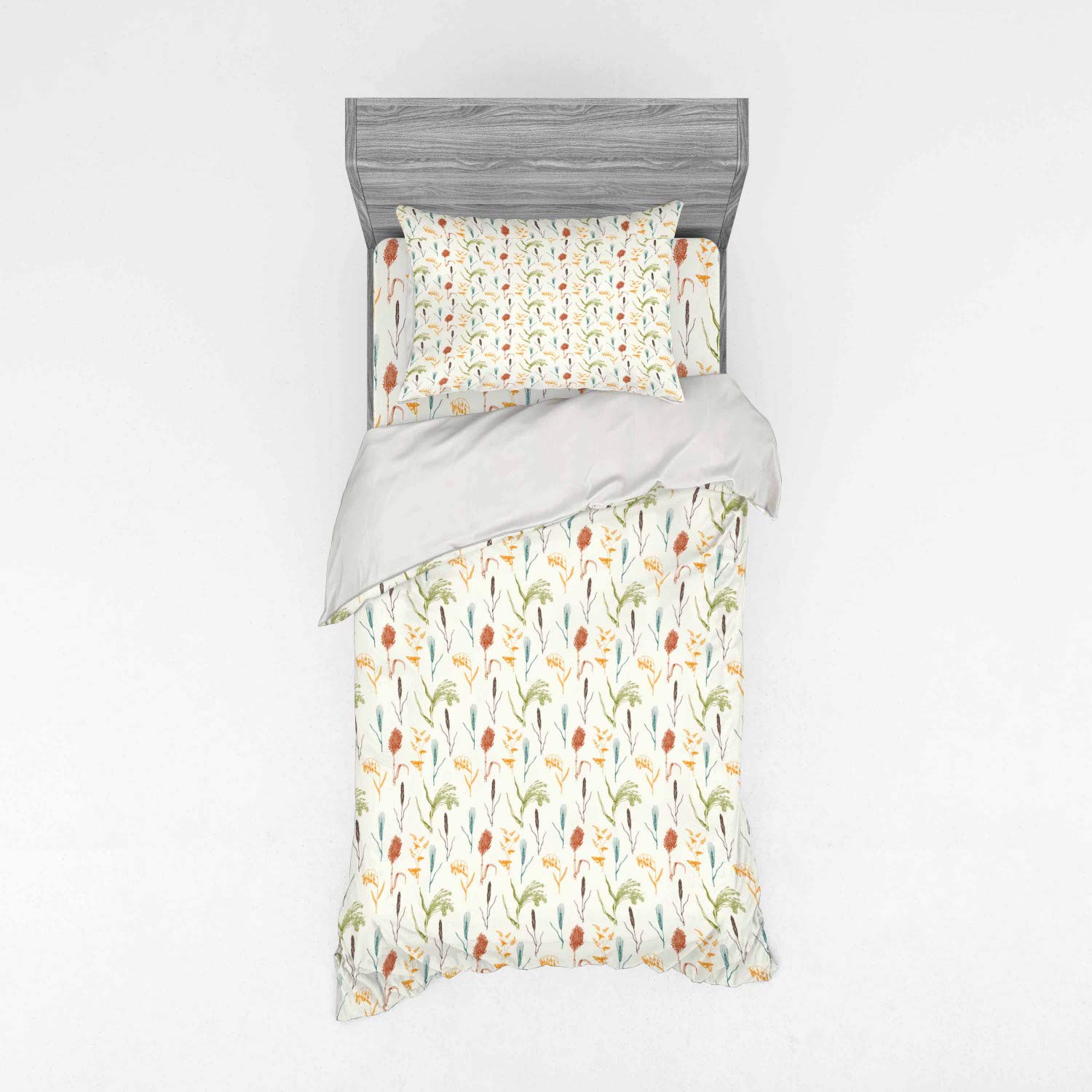 Ambesonne Botanical Duvet Cover Set - Forest Herbs & Wheat Branch Design, 3-Piece Twin XL Bedding Set with Sham & Fitted Sheet in Off White Multicolor | Perfect for Nature-Themed Bedrooms, Guest Rooms & Cozy Farmhouse Decor