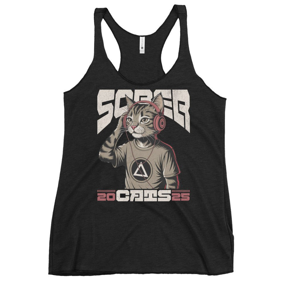 Sober Cats 25 - Women's Racerback Tank Top | Breathable Workout Shirt for Yoga, Running & Gym | Comfortable Athletic Wear for Women