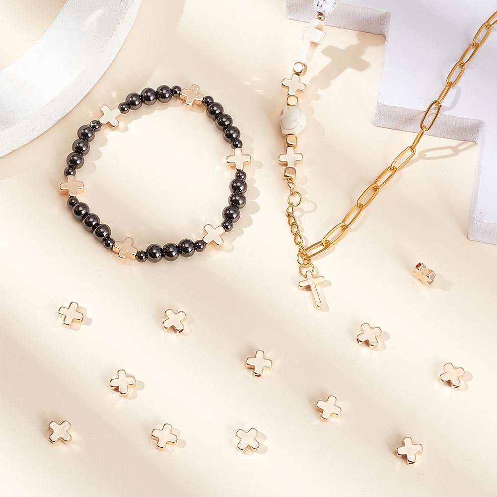 BENECREAT 20 Pcs 18K Gold Plated Cross Beads Spacers for DIY Jewelry Making - 8x8x3mm Metal Beads for Bracelets, Necklaces & Crafting - Perfect for Gifts, Religious Jewelry & Handmade Accessories
